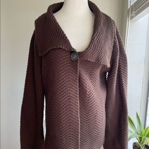 JM Collection Womens Cardigan Sweater Large Brown Chunky Knit